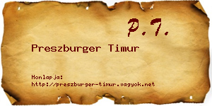 Preszburger Timur névjegykártya